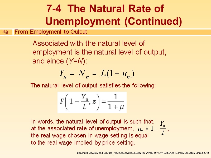 Associated with the natural level of employment is the natural level of output, and